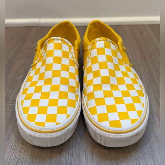 Vans Checkerboard Slip Ons Yellow White Size 7 Women’s Classic Skate Shoes - Picture 3 of 6